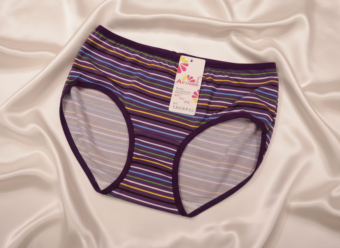 Purple Striped Mesh Panty for Women - Colorful Cotton Brief"
